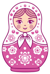 Pink Matryoshka Doll Illustration with Floral and Dot Pattern a Traditional Russian Souvenir