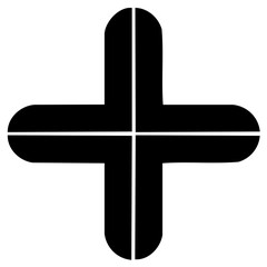 Obraz premium Black rounded cross symbol with white dividing lines for addition and plus concept