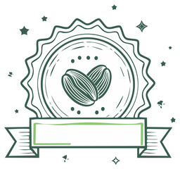 Decorative green badge with two date fruits in line art style and empty ribbon for text