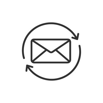 Email refresh icon simple line art symbol of an envelope inside a circular arrow, representing mail update or resend
