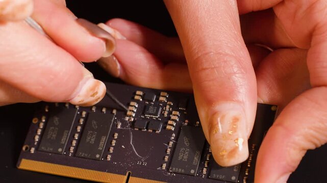 Macro View of Hands Repairing a Computer RAM Memory Module