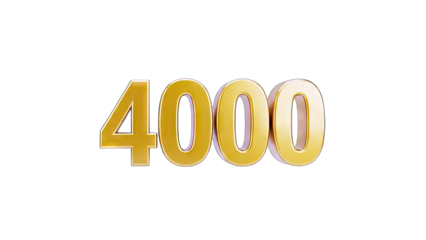 3D Golden 3D Number 4000 on transparent background
