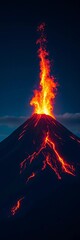 Fiery eruption from a majestic, cone-shaped mountain,  geology,  nature