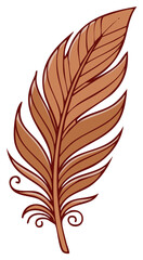 Obraz premium Stylized Feather Quill Illustration with Swirls in Brown Tones, Artistic Hand Drawn Design
