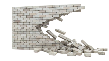 Broken Brick Wall with Debris