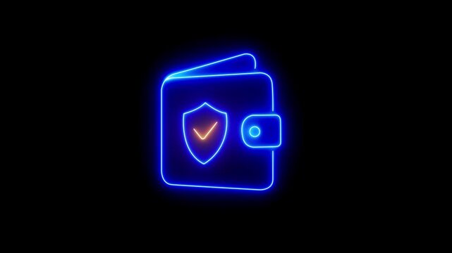 neon wallet icon isolated on black background, finance vector symbol for money storage, payments, and digital banking concept icon animation