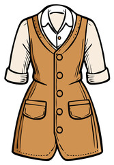 Naklejka premium Classic brown vest and collared shirt cartoon illustration with pockets and buttons