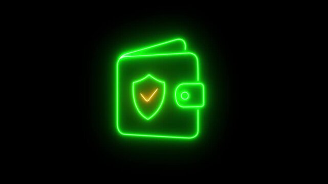 neon wallet icon isolated on black background, finance vector symbol for money storage, payments, and digital banking concept icon animation