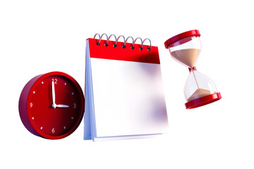 Organized Time Management and Project Planning with Clock Calendar Hourglass for Business Productivity and Deadline Success, Isolated on White Background, PNG