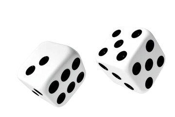 Dynamic White Dice Tumbling for Luck Chance and Risk in Business Gaming Finance and Strategic Decisions, Isolated on White Background, PNG