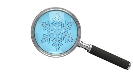 Magnifying glass focusing on a snowflake