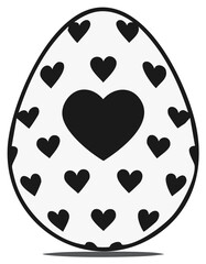 Easter egg decoration with heart shapes black and white