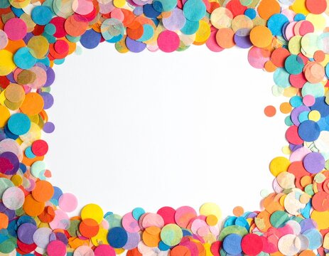 Colorful confetti falling frame on white background