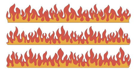 Flames, dynamic vector fire elements with bright orange and pink hues, isolated on black backdrop for energetic design and illustration work.