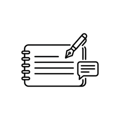 Handwritten note icon with pen and speech bubble, simple line art for journaling or feedback concept