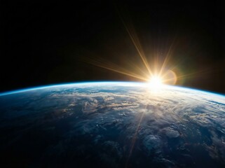 View Of Earth Limb With Sun Peaking Over Horizon From Space