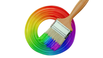 Paintbrush Creating Rainbow Swirl on White Background
