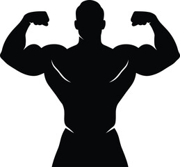 Fototapeta premium Bodybuilder muscular male silhouette flexing arms and shoulders isolated flat vector icon for fitness gym strength power design