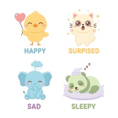 Naklejka premium Cute Kawaii Animal Icon Set