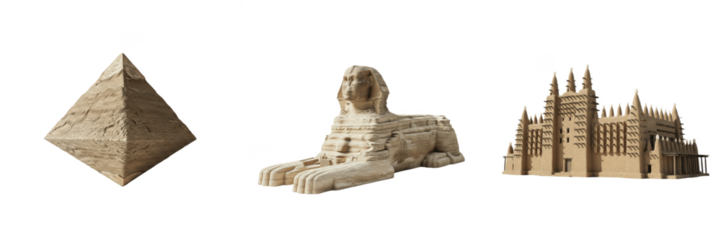 Set of Ancient Historical Monuments Isolated on White Background