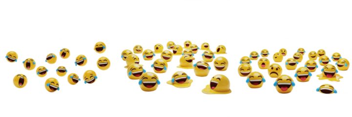 Group of 3D laughing face emojis with tears of joy isolated on white background