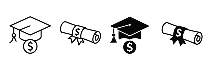 Financial Aspects of Education and Academic Achievement Icon, scholarship vector illustration, graduate cap symbol, student funding, academic success, and education concept.