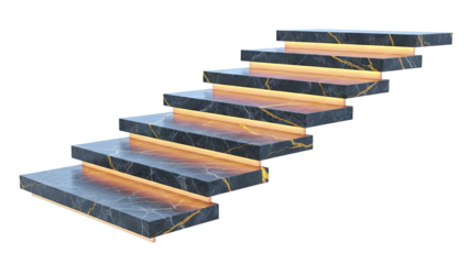 Modern marble staircase with integrated golden lighting
