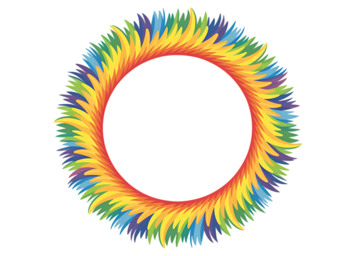 Colorful feathered circular frame with rainbow hues transparent background - Powered by Adobe