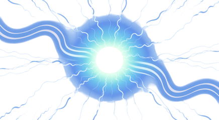 Blue glowing light with wavy lines emanating from center transparent background