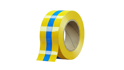 Yellow and blue striped adhesive tape roll