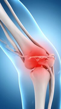 Knee Joint Anatomy Visualization on Blue Gradient Background Medical Demonstration of Skeletal Structure and Ligaments