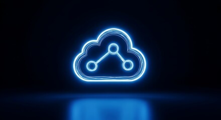 Futuristic neon cloud computing data share network technology concept.