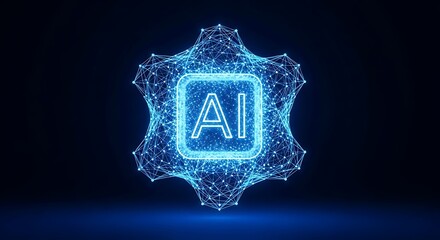 Artificial intelligence concept digital ai icon in a glowing network structure.