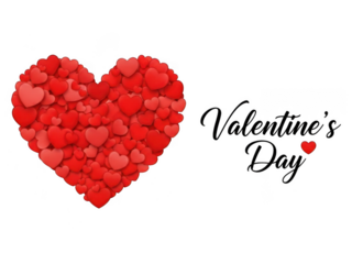 Valentines day celebration with red heart shapes on transparent background