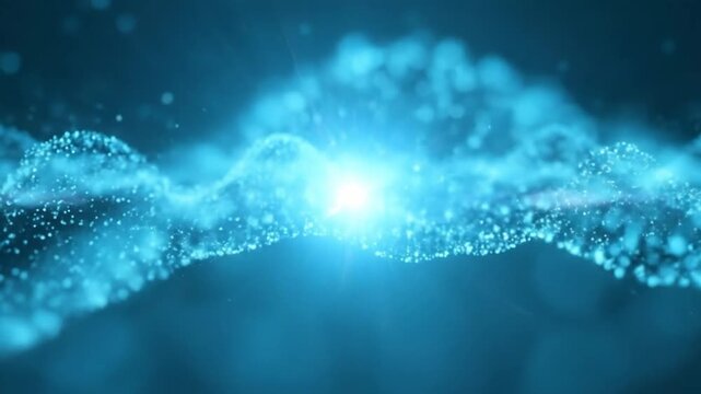 Abstract blue digital landscape with glowing particles, creating a futuristic and dynamic background.