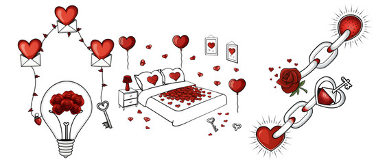 Obraz premium A romantic illustration of love and relationships with hearts and flowers