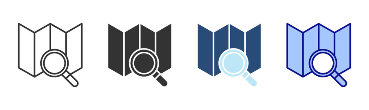 Map Search Icon Set. Designed In Multi Style