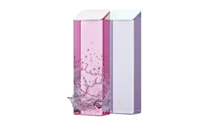 Pink and Purple Rectangular Bottles with Water Splash