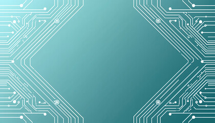 白い配線がシアン系グラデの上を走るクリーンな回路背景