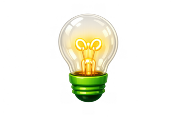 Glowing light bulb with green base representing new idea, invention, electricity, creativity, and ecological energy concept