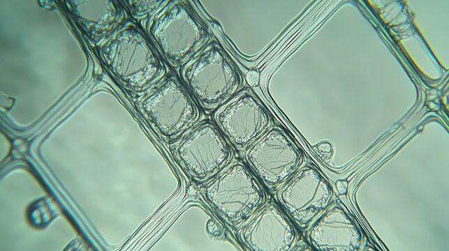 Magnified view of a diatom frustule cell structure