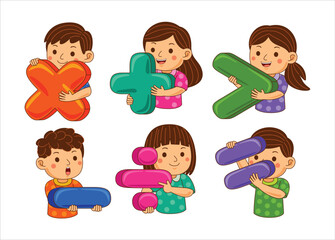 Cute Kids with Mathematical Symbol