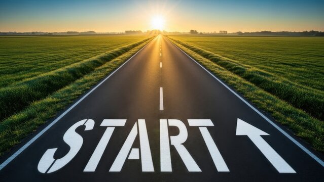 Straight highway with white start arrow