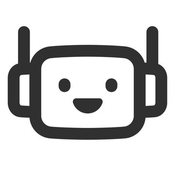 AI robot head icon with antenna. Symbol of smart technology assistant, artificial intelligence communication, and automated futuristic bots. Minimalist bold line vector for sci-fi and tech branding.