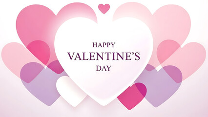 Happy Valentines Day with Overlapping Pink and Purple Hearts Background white