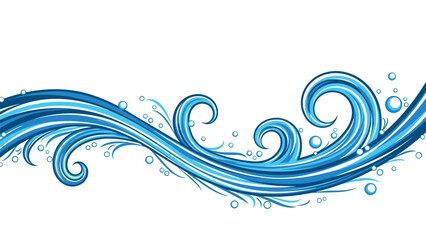 Artistic blue ocean waves with curling crests and white foam bubbles creating a dynamic and stylized sea water illustration.