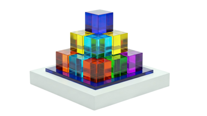 Colorful Glass Blocks Stacked in a Pyramid Shape