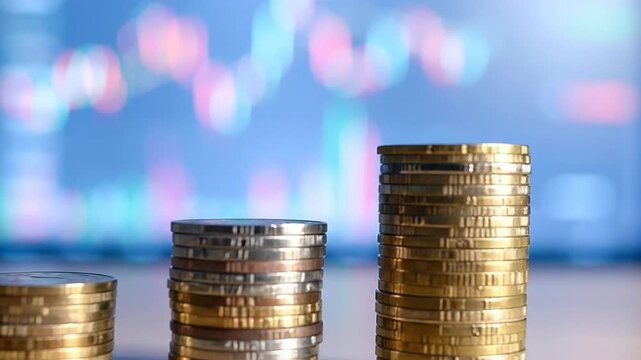 Stacks of coins arranged in ascending order, symbolizing financial growth and investment.