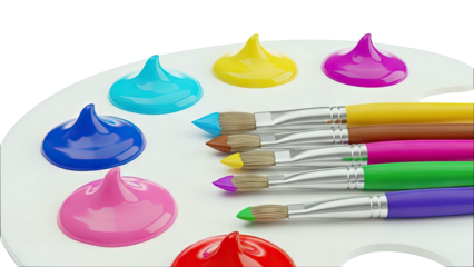 Art Palette with Colorful Paints and Brushes