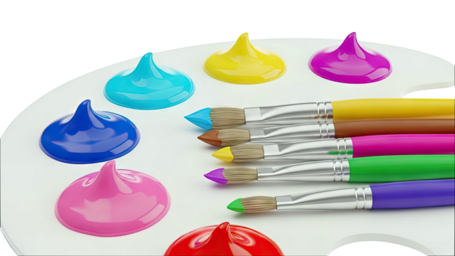 Art Palette with Colorful Paints and Brushes - Powered by Adobe